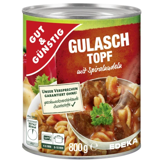Gut & Günstig Gulaschtopf Mit Spiralnudeln 800G 3 Gut & Günstig Gulaschtopf Mit Spiralnudeln 800G